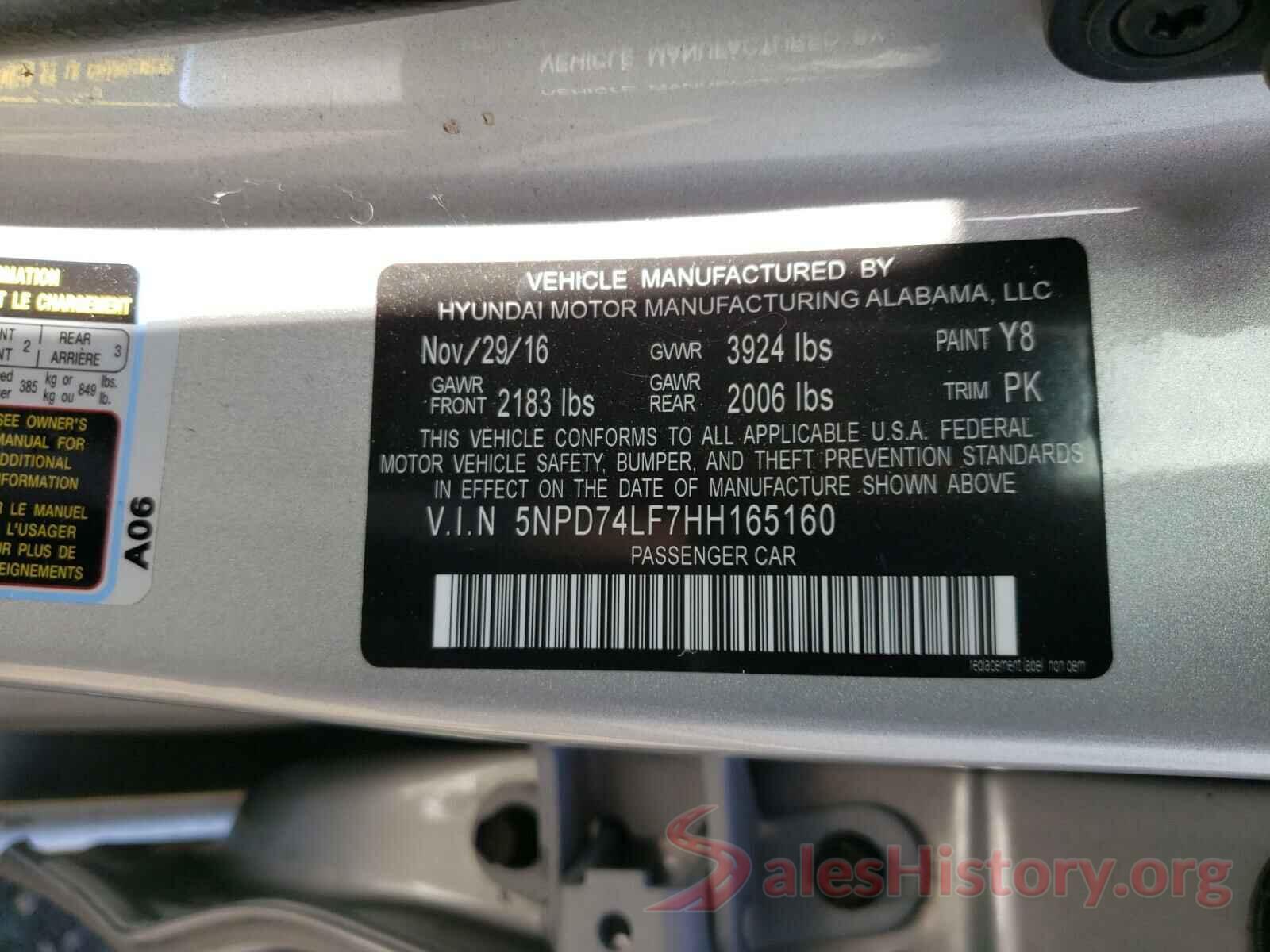 5NPD74LF7HH165160 2017 HYUNDAI ELANTRA