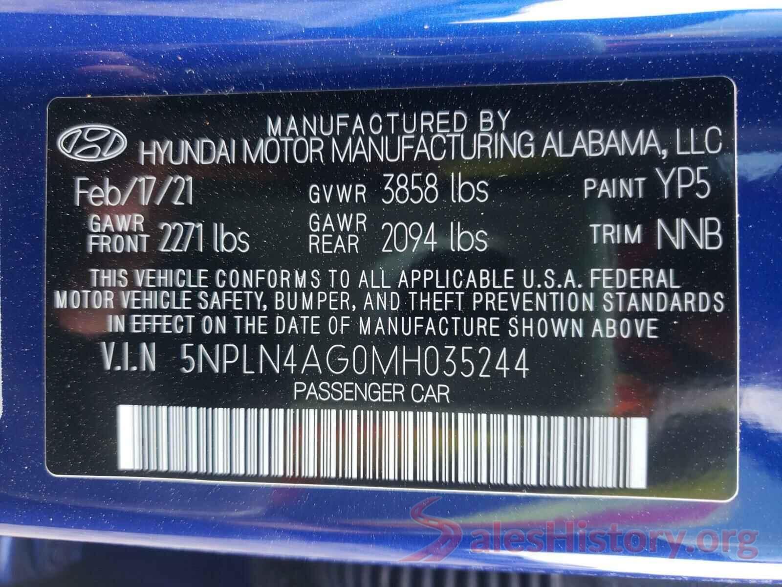 5NPLN4AG0MH035244 2021 HYUNDAI ELANTRA