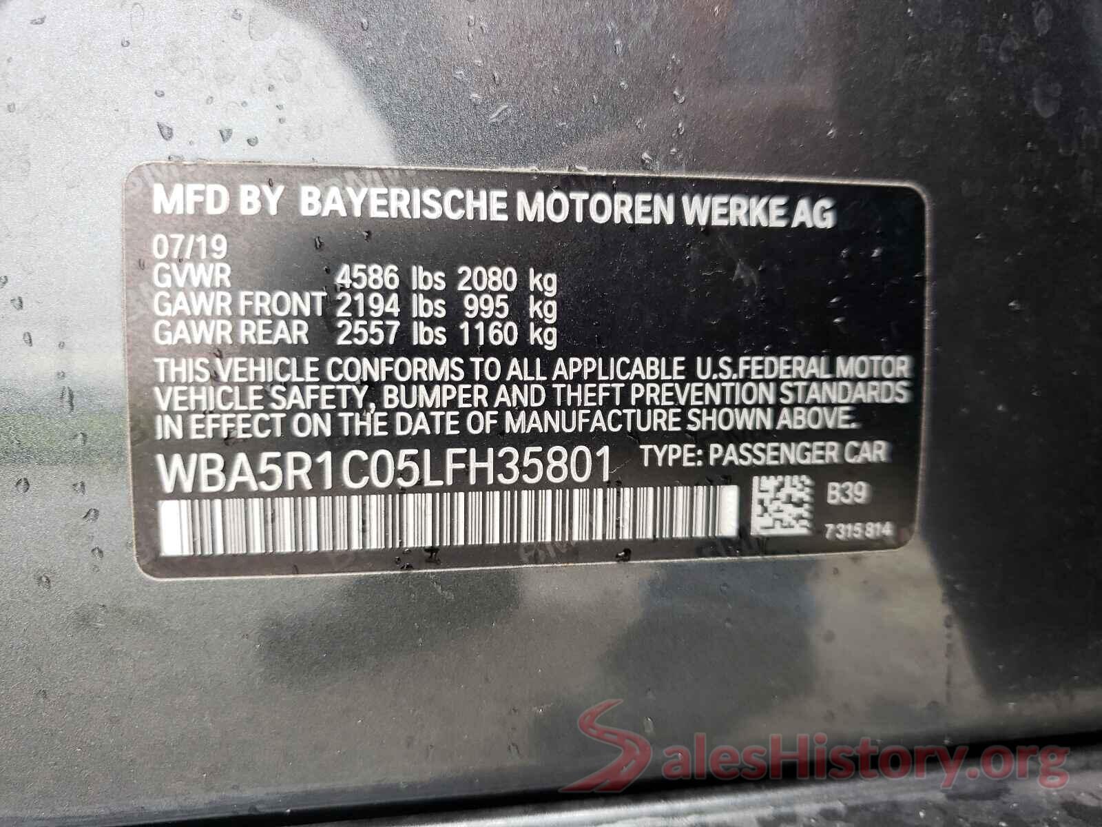 WBA5R1C05LFH35801 2020 BMW 3 SERIES