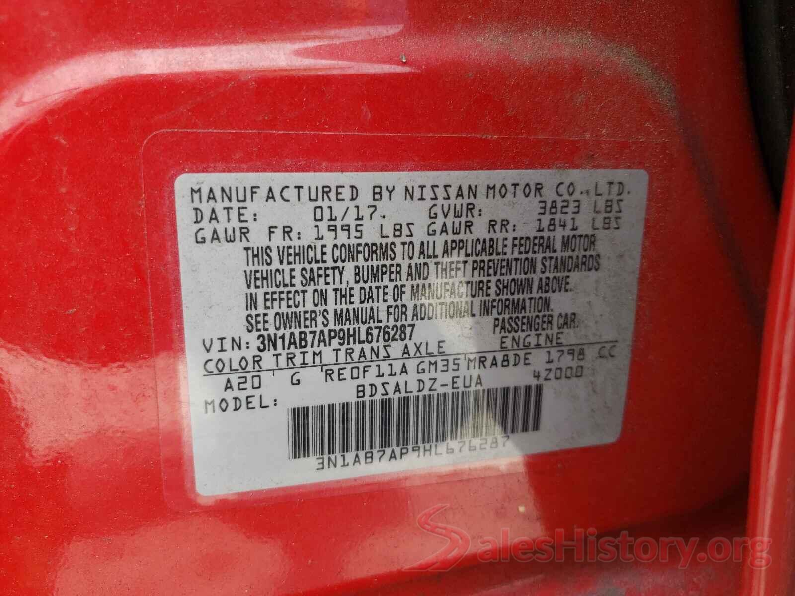 3N1AB7AP9HL676287 2017 NISSAN SENTRA