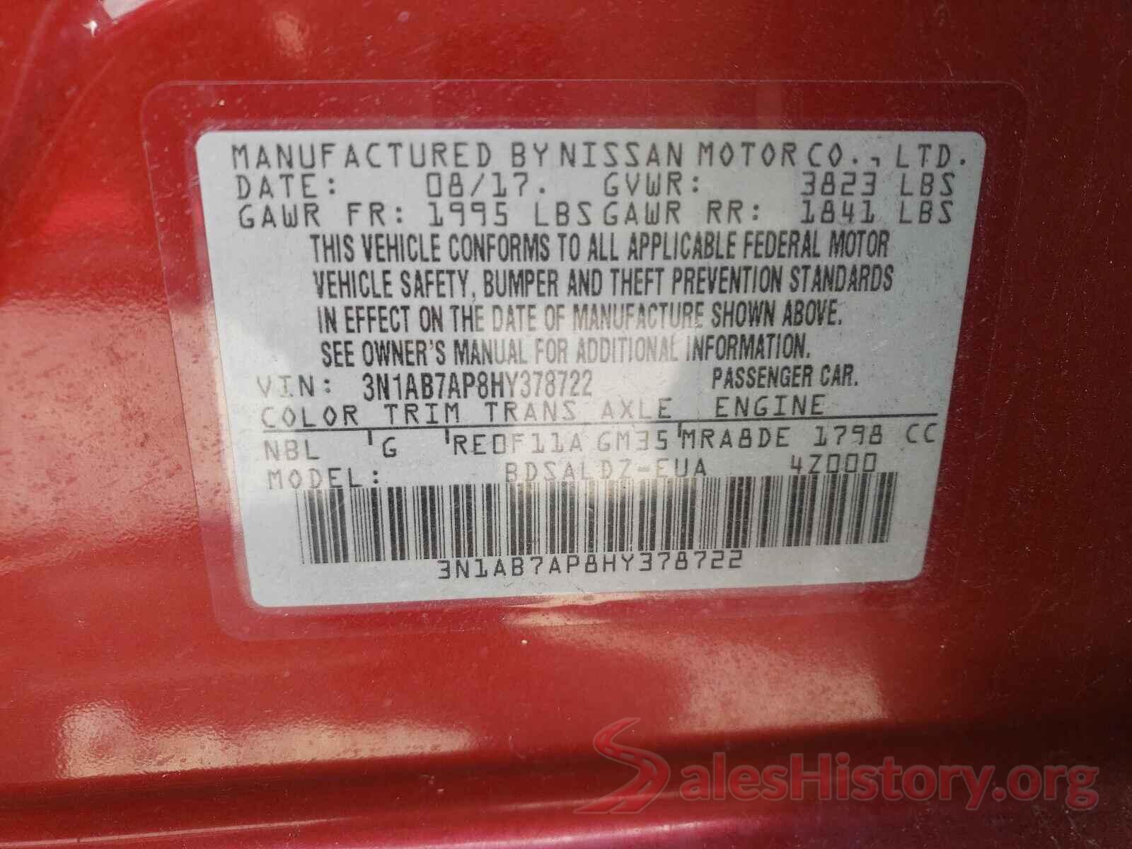 3N1AB7AP8HY378722 2017 NISSAN SENTRA