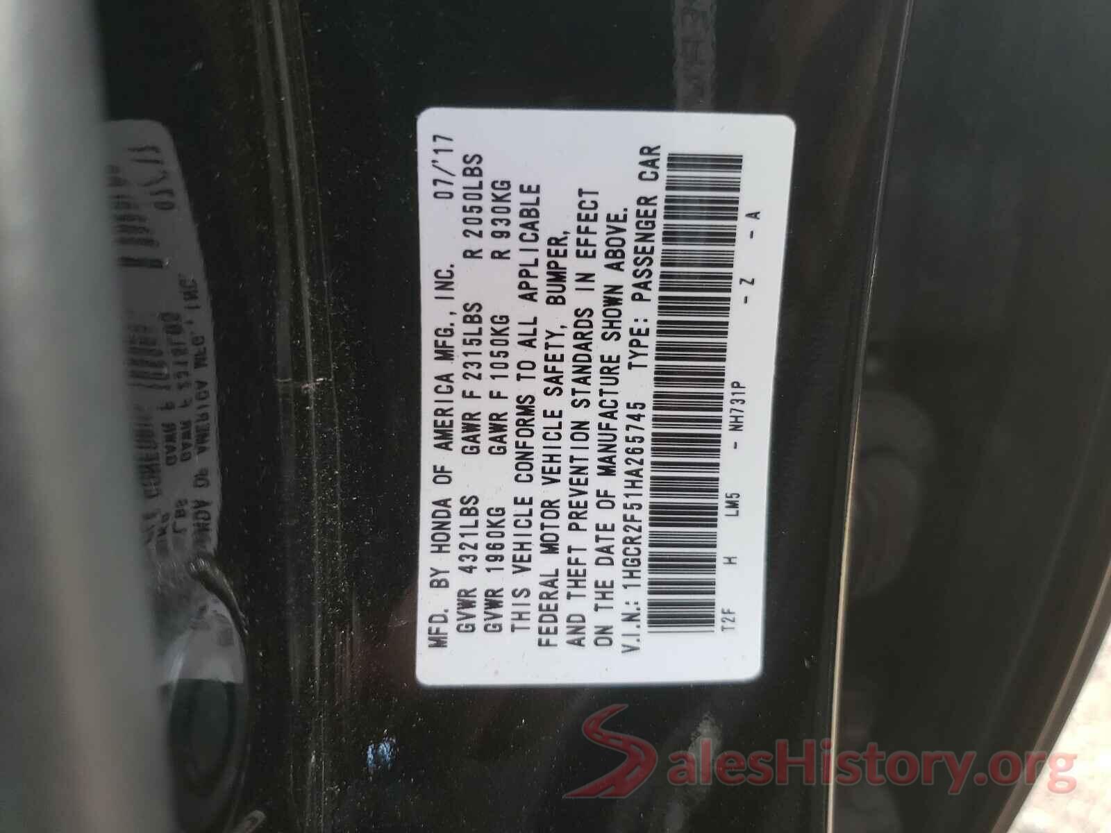 1HGCR2F51HA265745 2017 HONDA ACCORD