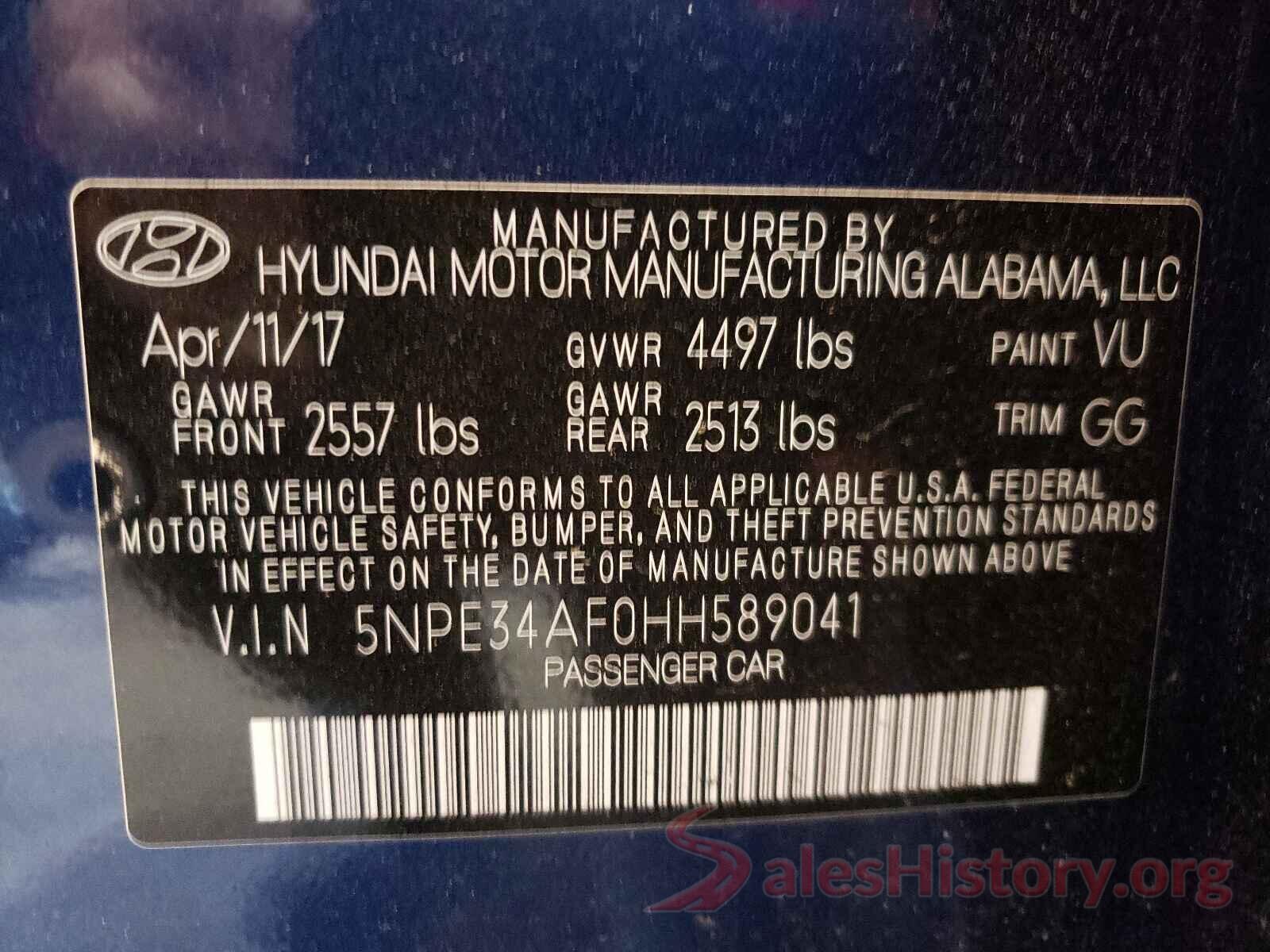 5NPE34AF0HH589041 2017 HYUNDAI SONATA