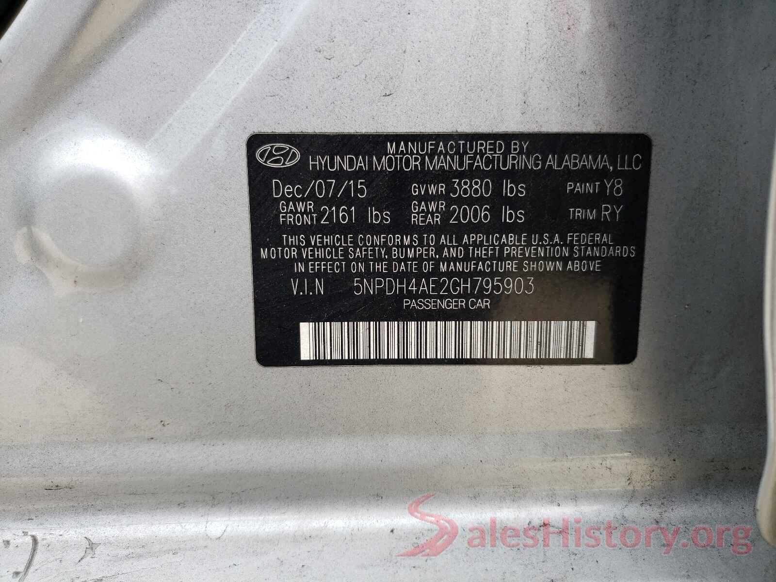 5NPDH4AE2GH795903 2016 HYUNDAI ELANTRA