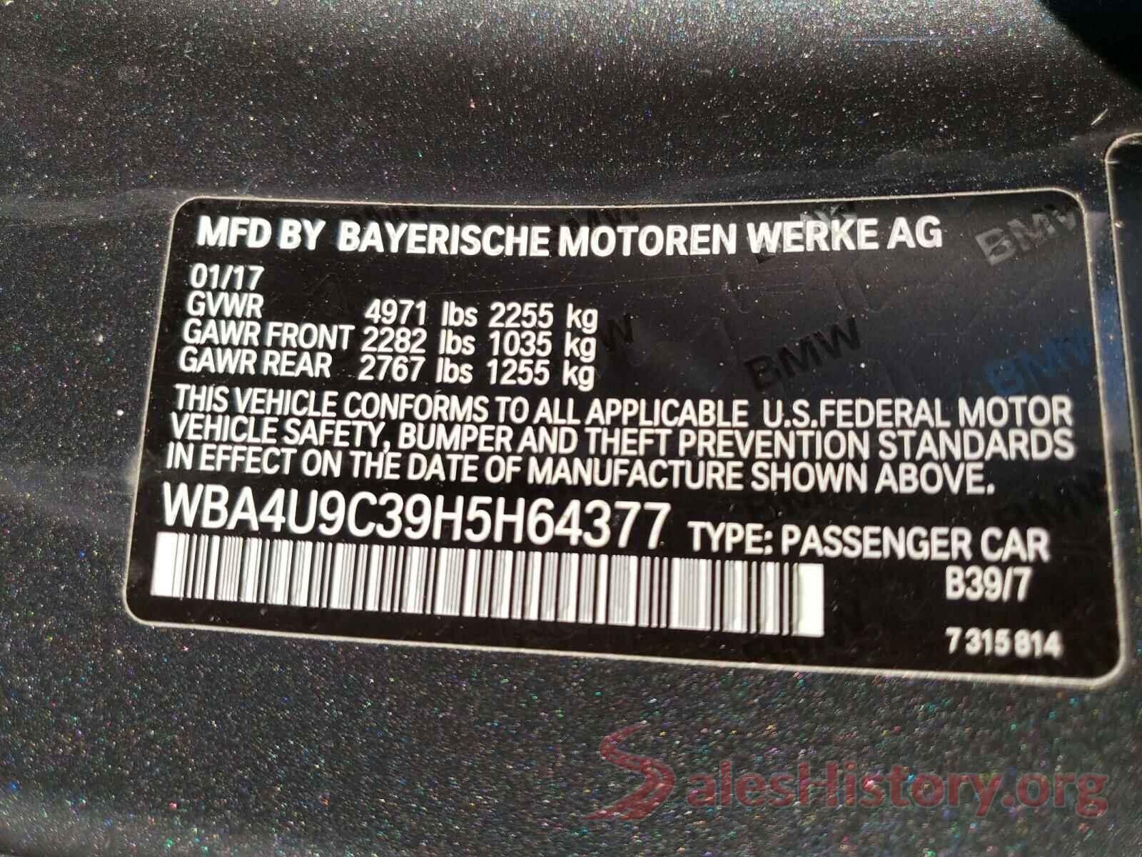 WBA4U9C39H5H64377 2017 BMW 4 SERIES