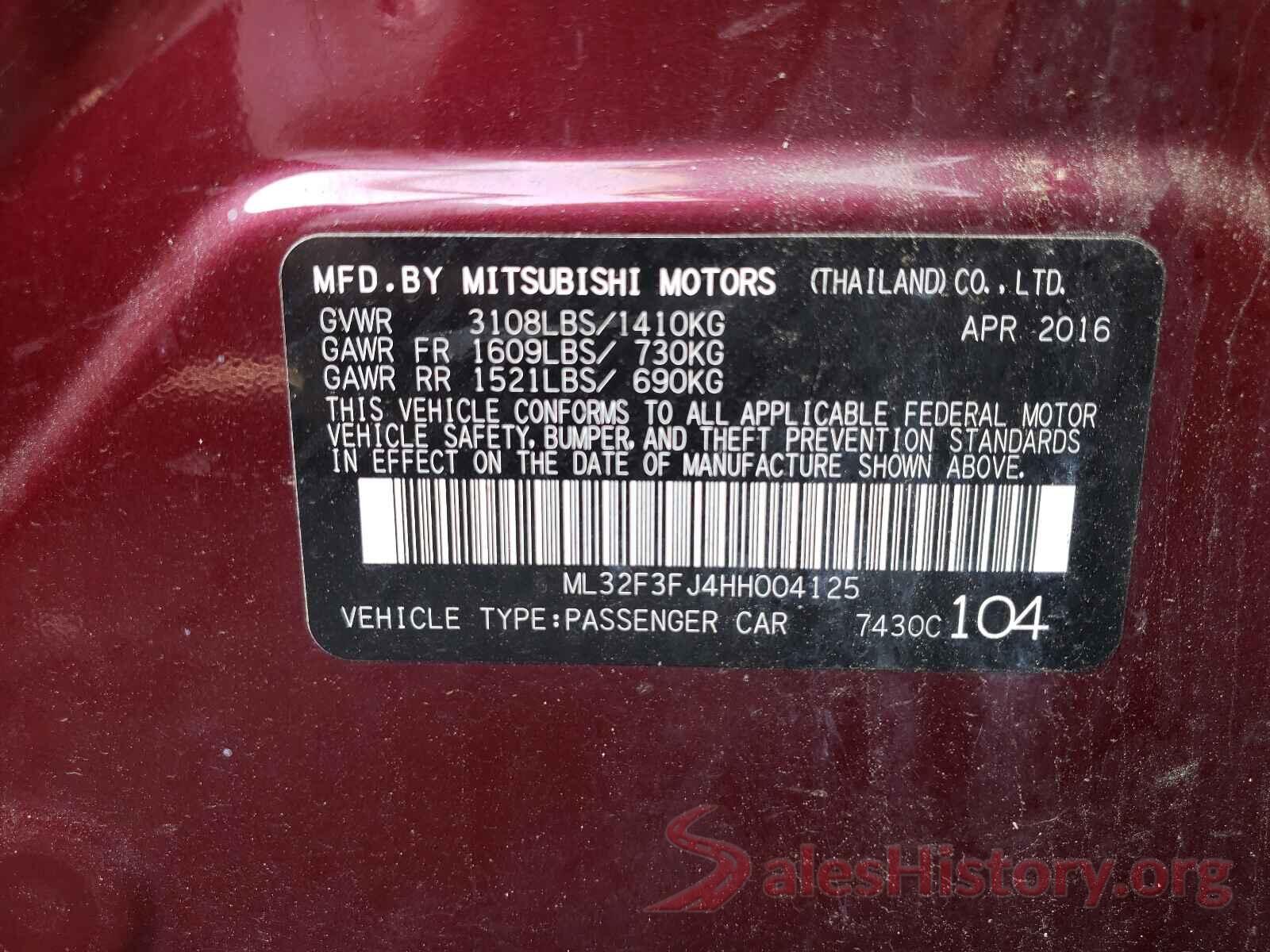 ML32F3FJ4HH004125 2017 MITSUBISHI MIRAGE