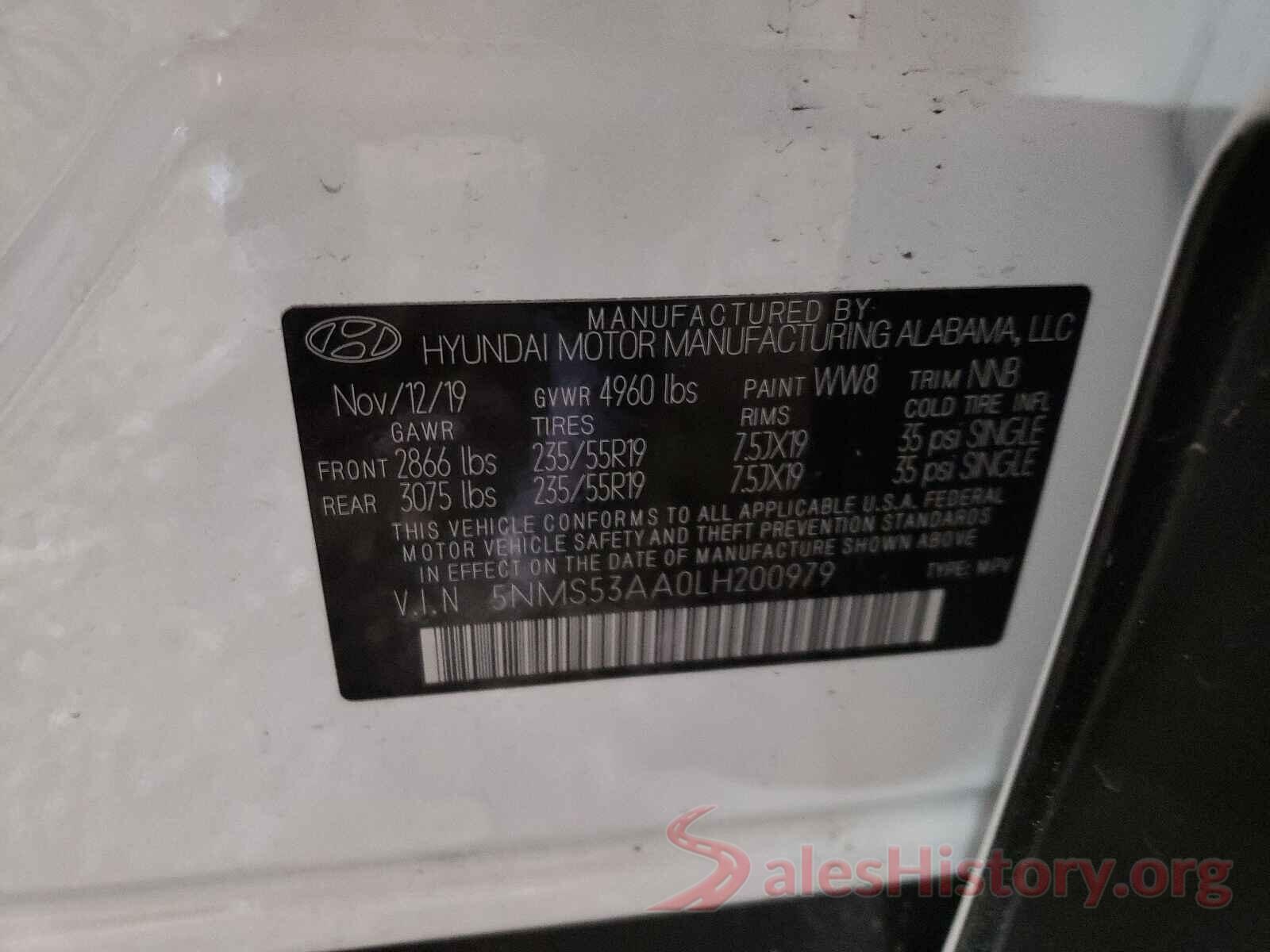 5NMS53AA0LH200979 2020 HYUNDAI SANTA FE