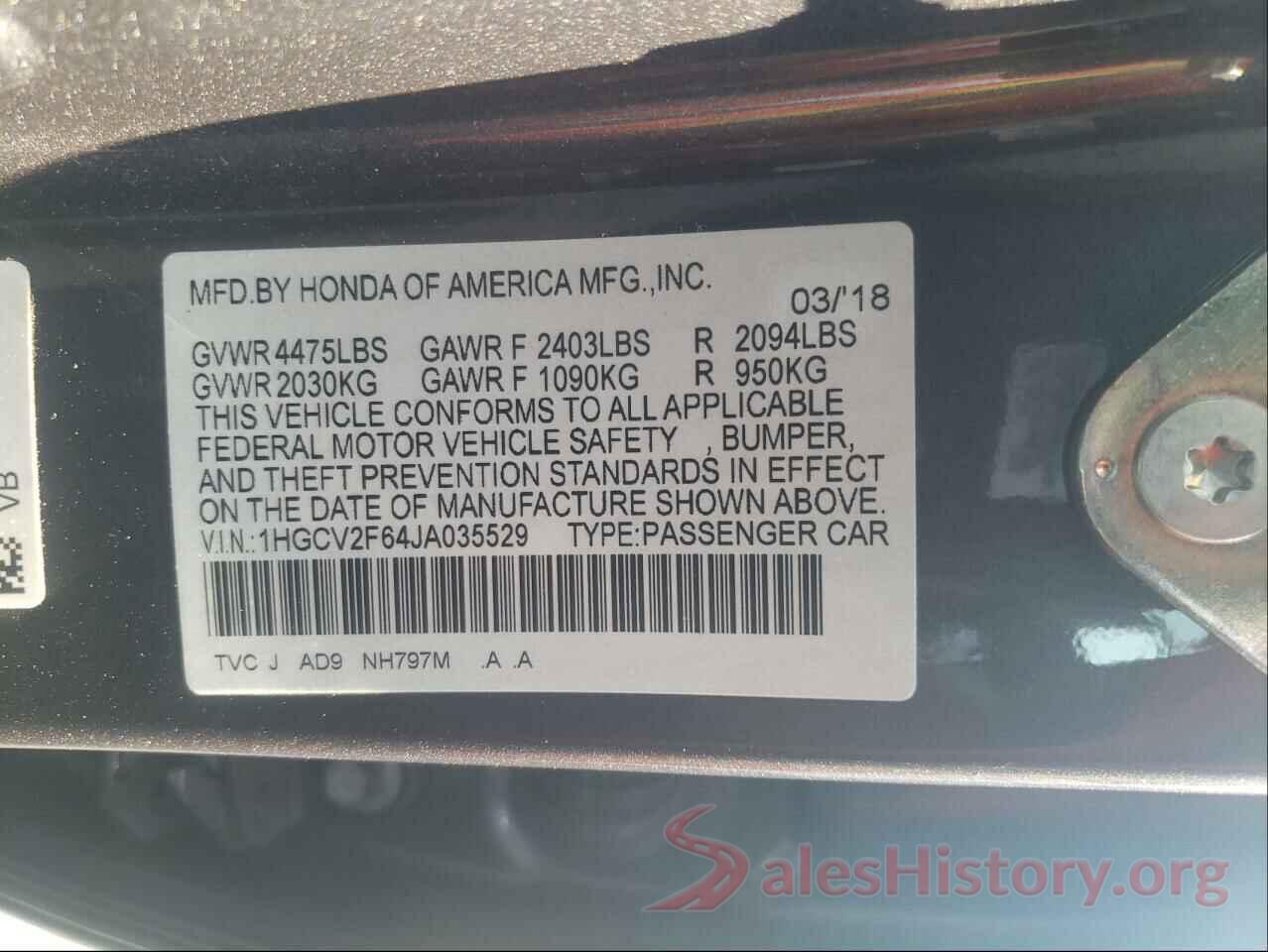 1HGCV2F64JA035529 2018 HONDA ACCORD