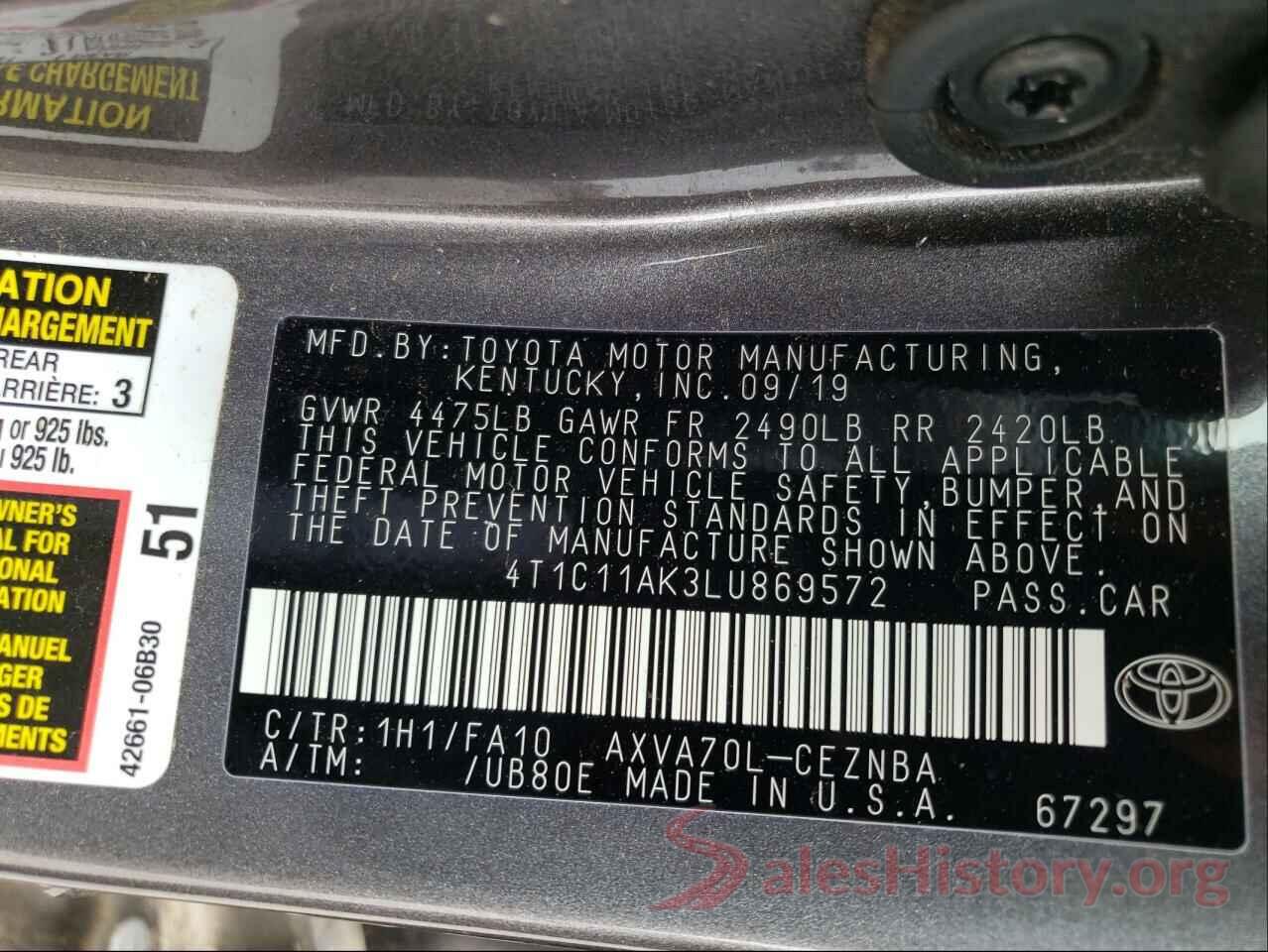 4T1C11AK3LU869572 2020 TOYOTA CAMRY