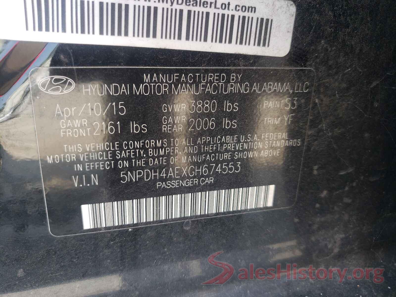 5NPDH4AEXGH674553 2016 HYUNDAI ELANTRA