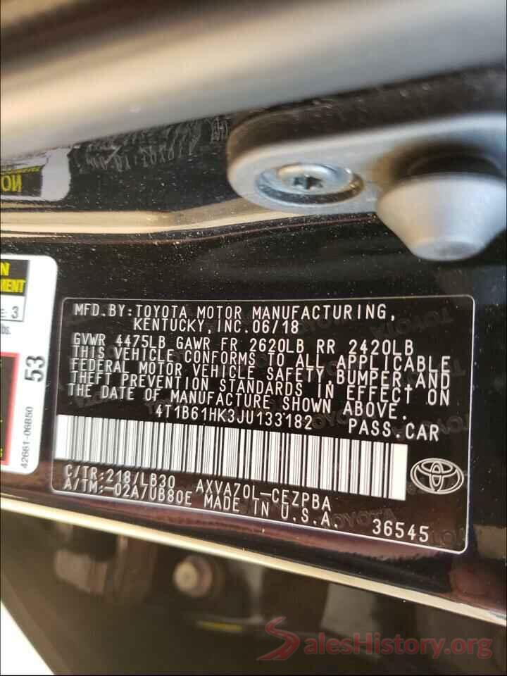 4T1B61HK3JU133182 2018 TOYOTA CAMRY