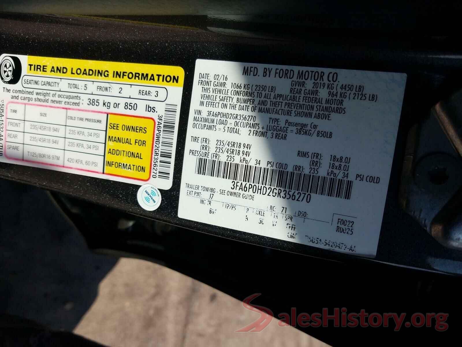 3FA6P0HD2GR356270 2016 FORD FUSION