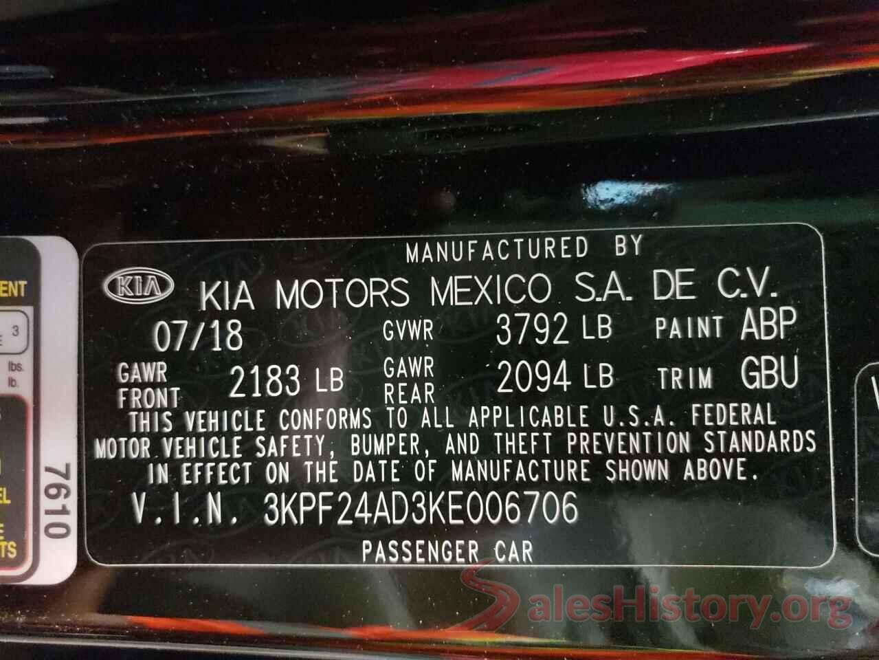 3KPF24AD3KE006706 2019 KIA FORTE