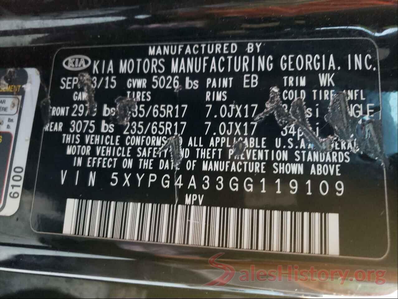 5XYPG4A33GG119109 2016 KIA SORENTO