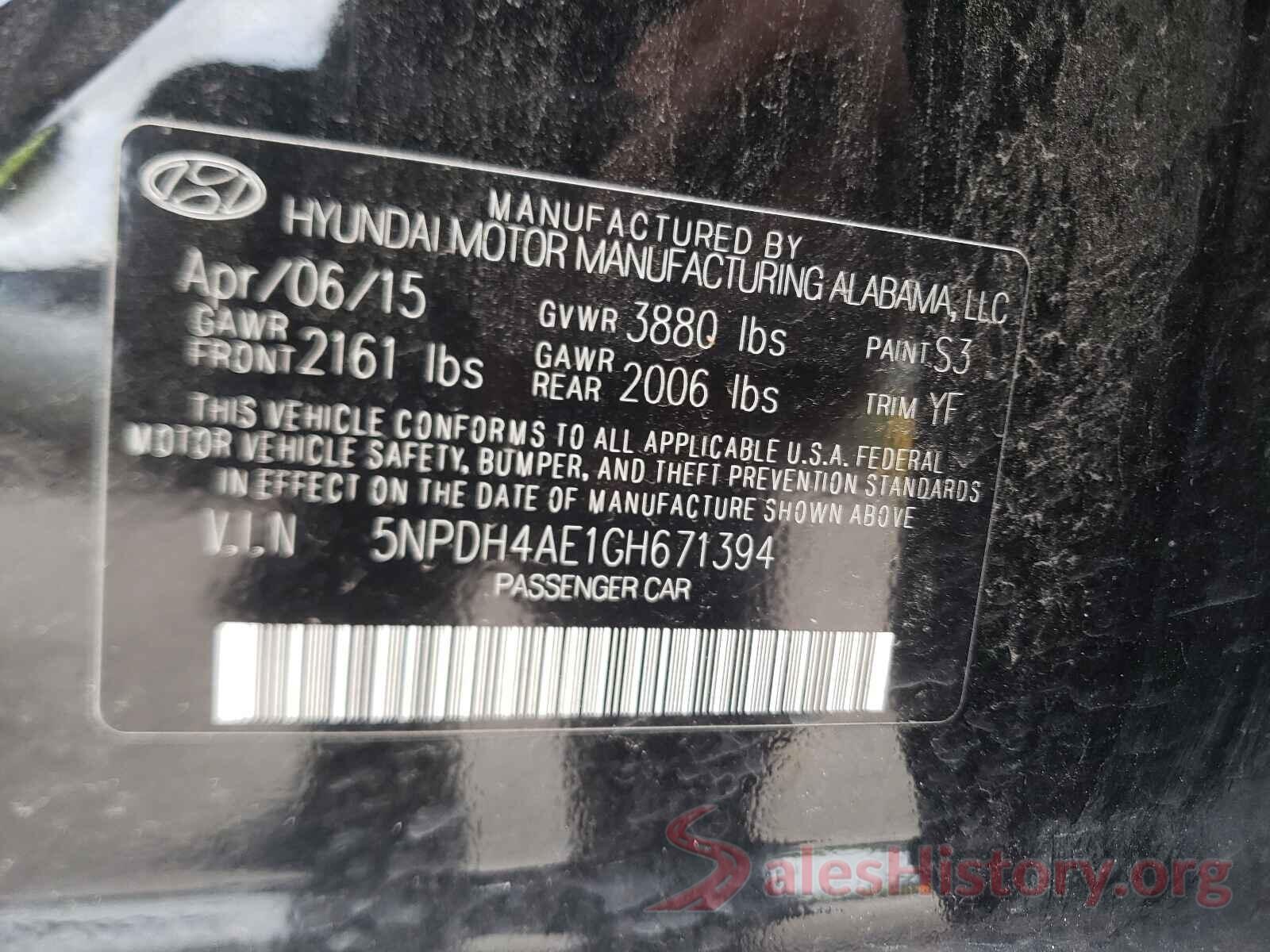 5NPDH4AE1GH671394 2016 HYUNDAI ELANTRA