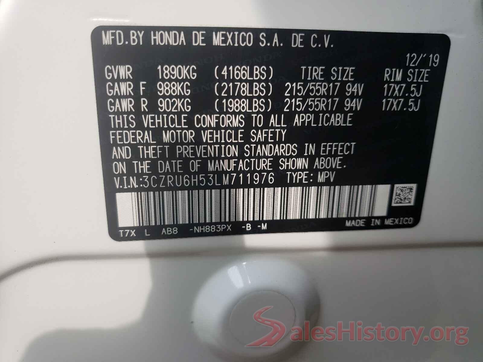 3CZRU6H53LM711976 2020 HONDA HR-V