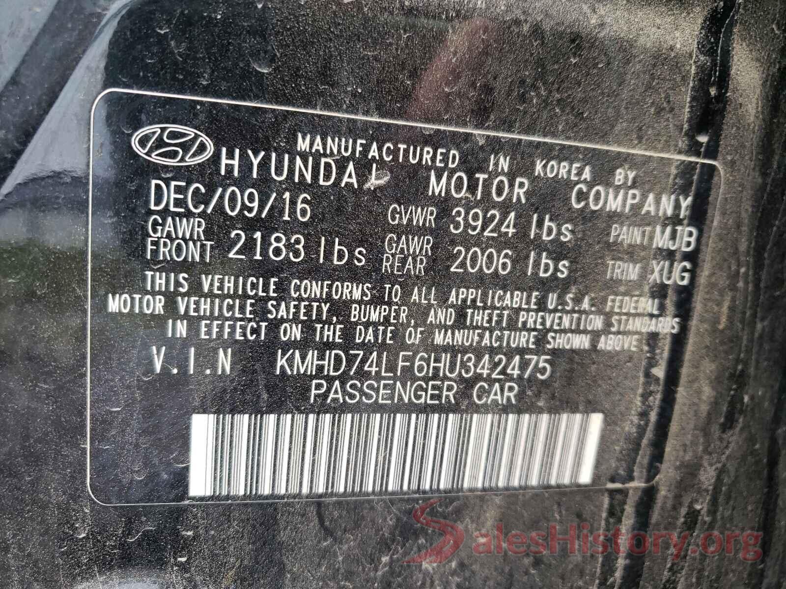 KMHD74LF6HU342475 2017 HYUNDAI ELANTRA