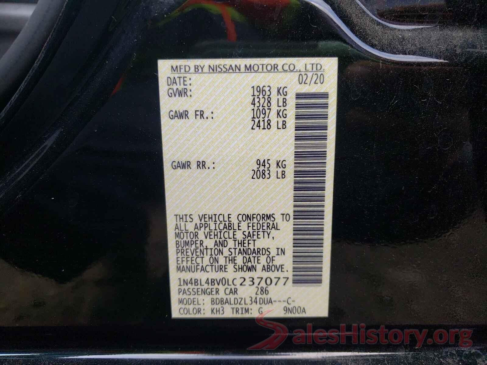 1N4BL4BV0LC237077 2020 NISSAN ALTIMA