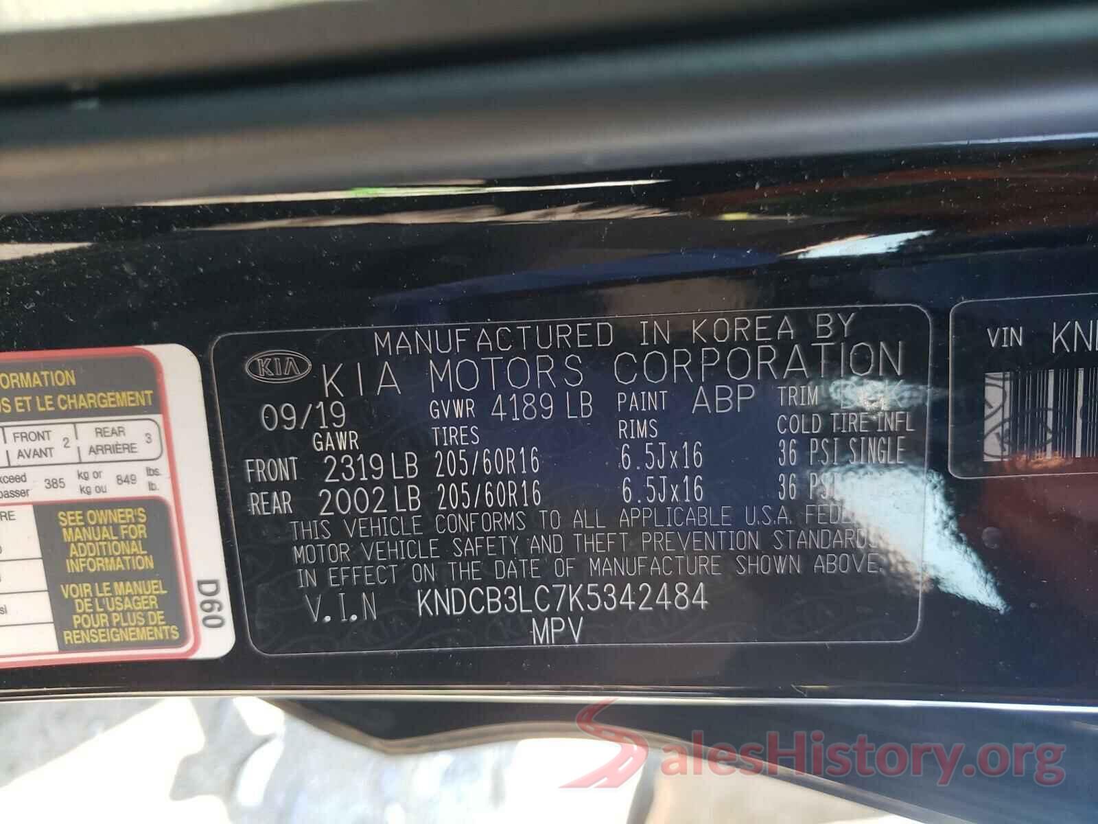 KNDCB3LC7K5342484 2019 KIA NIRO