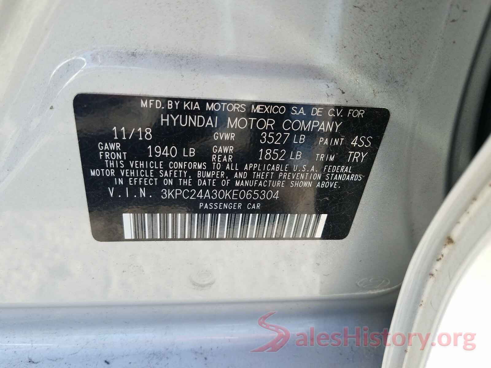 3KPC24A30KE065304 2019 HYUNDAI ACCENT