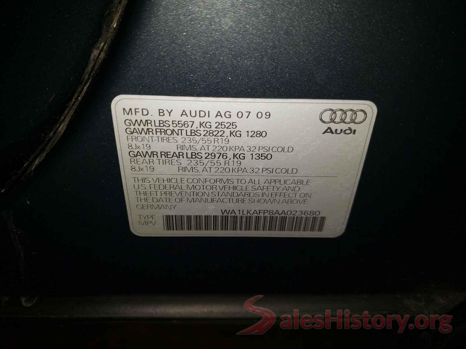 WA1LKAFP8AA023680 2010 AUDI Q5