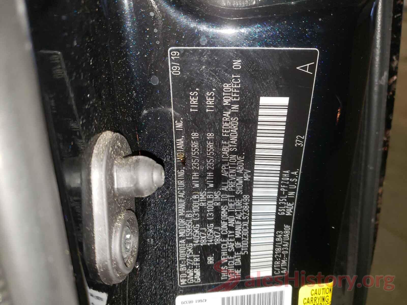 5TDDZ3DCXLS238498 2020 TOYOTA SIENNA