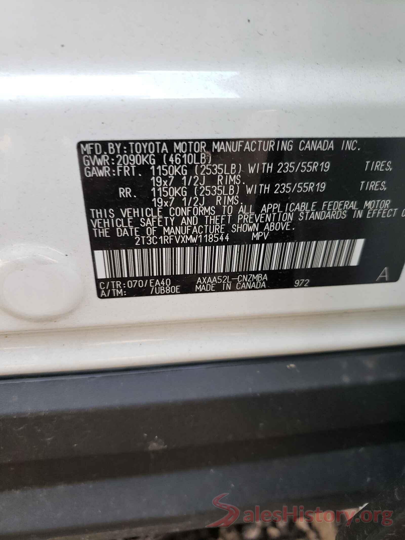 2T3C1RFVXMW118544 2021 TOYOTA RAV4