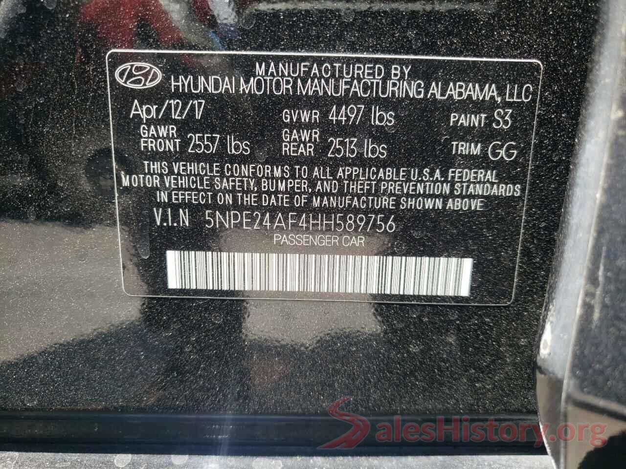 5NPE24AF4HH589756 2017 HYUNDAI SONATA