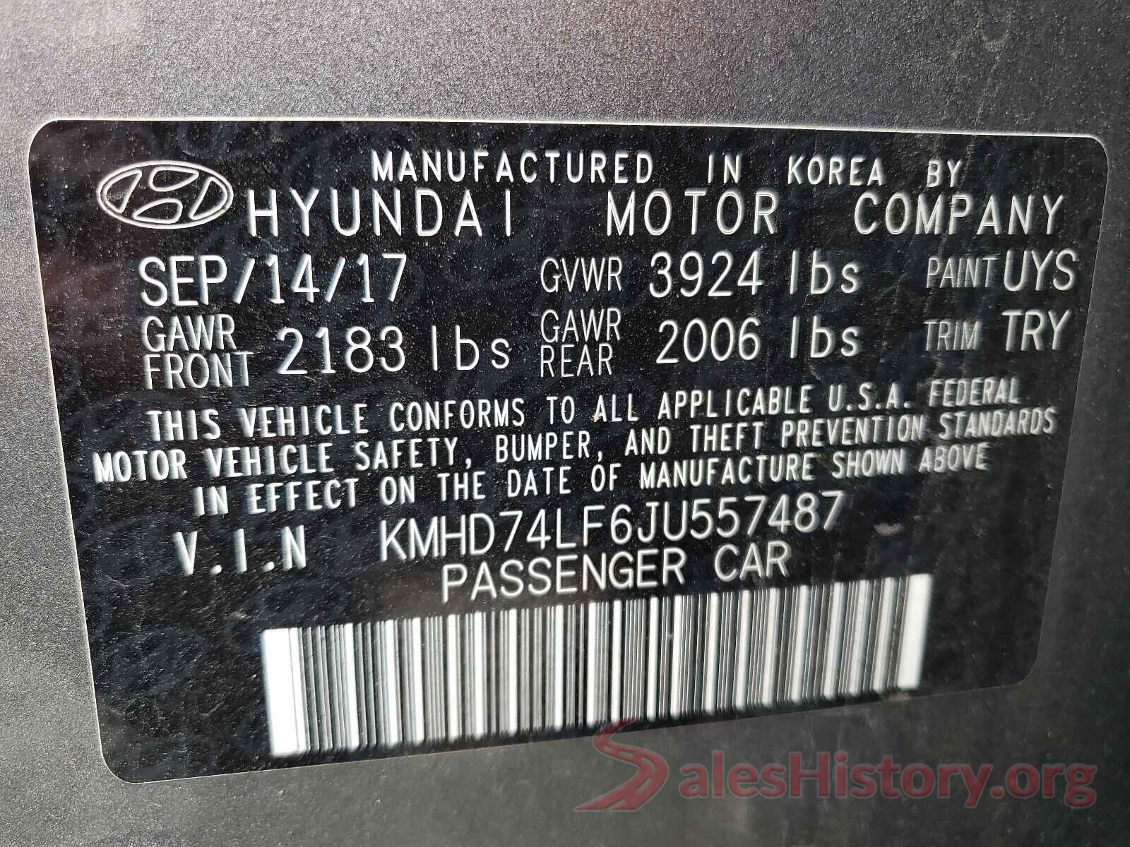 KMHD74LF6JU557487 2018 HYUNDAI ELANTRA