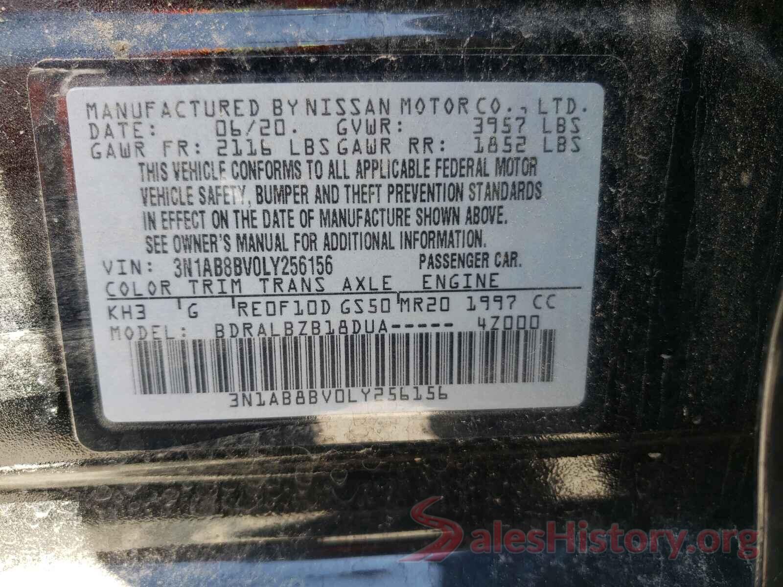 3N1AB8BV0LY256156 2020 NISSAN SENTRA