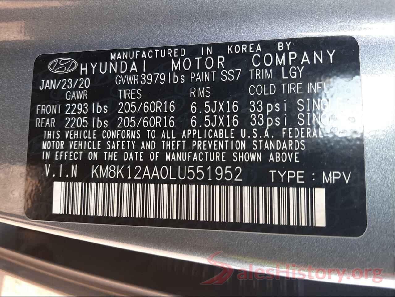 KM8K12AA0LU551952 2020 HYUNDAI KONA