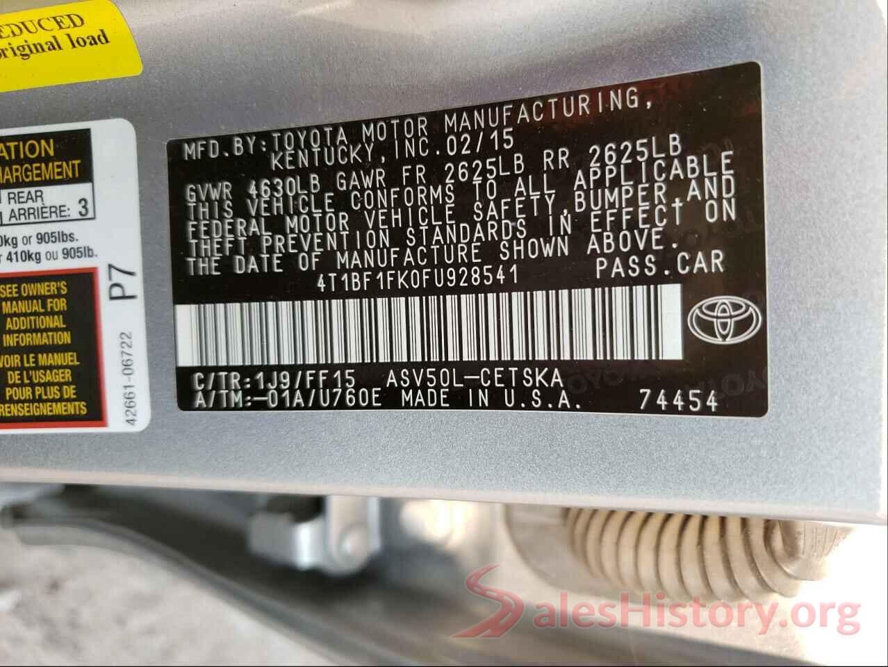 4T1BF1FK0FU928541 2015 TOYOTA CAMRY