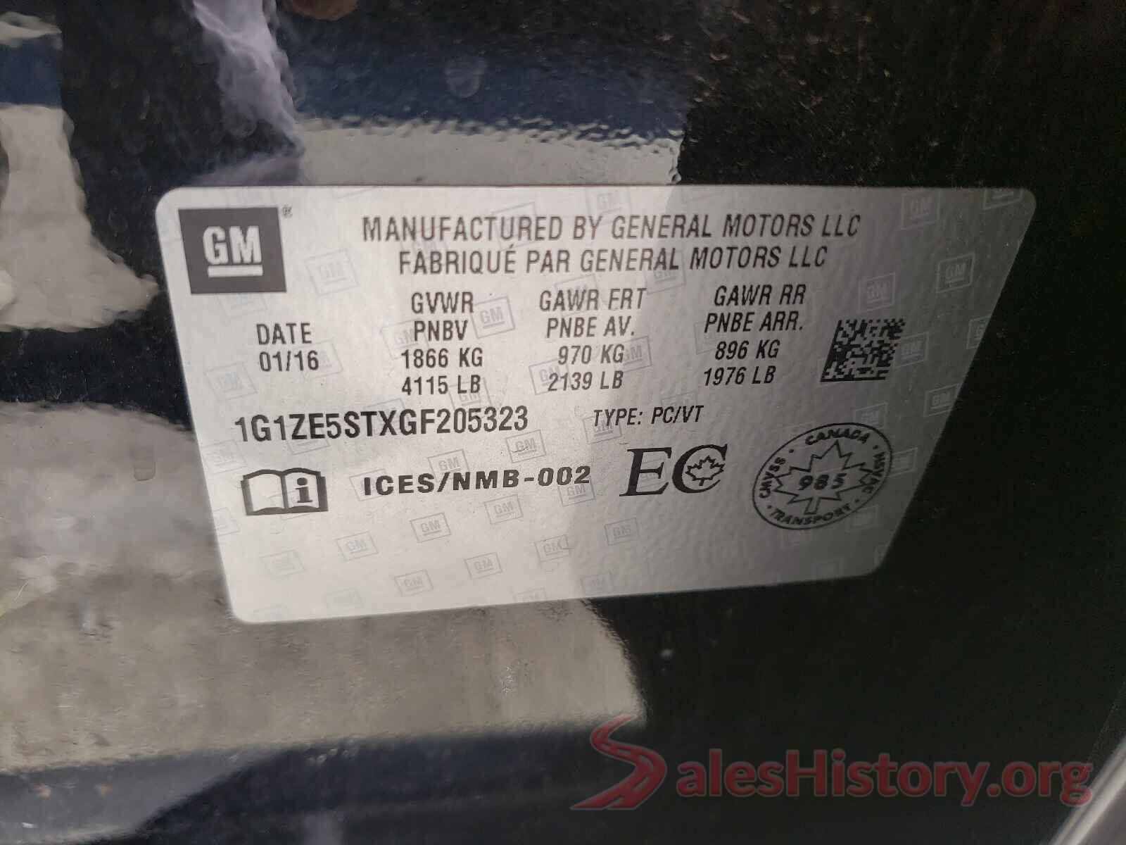 1G1ZE5STXGF205323 2016 CHEVROLET MALIBU