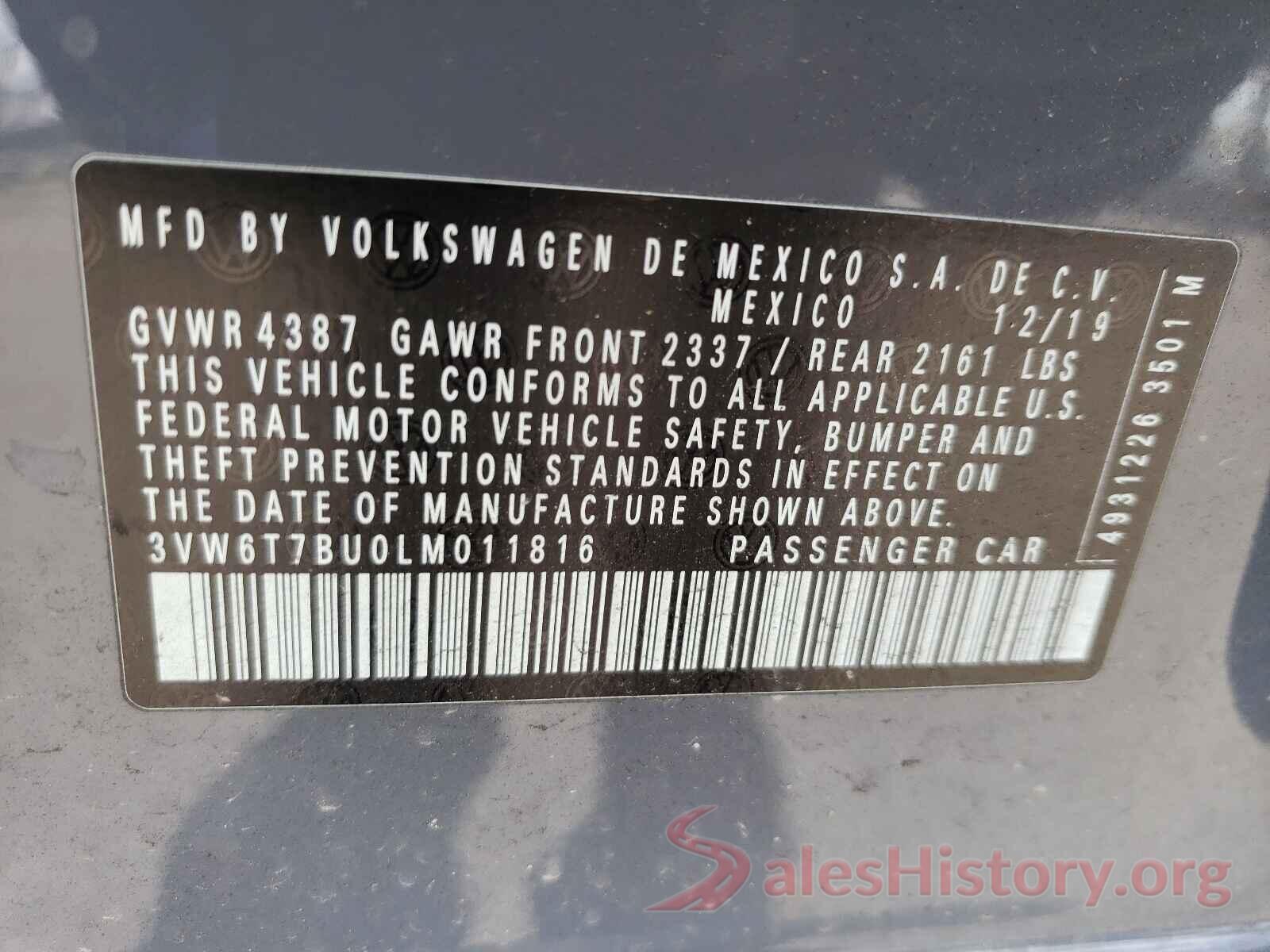 3VW6T7BU0LM011816 2020 VOLKSWAGEN JETTA