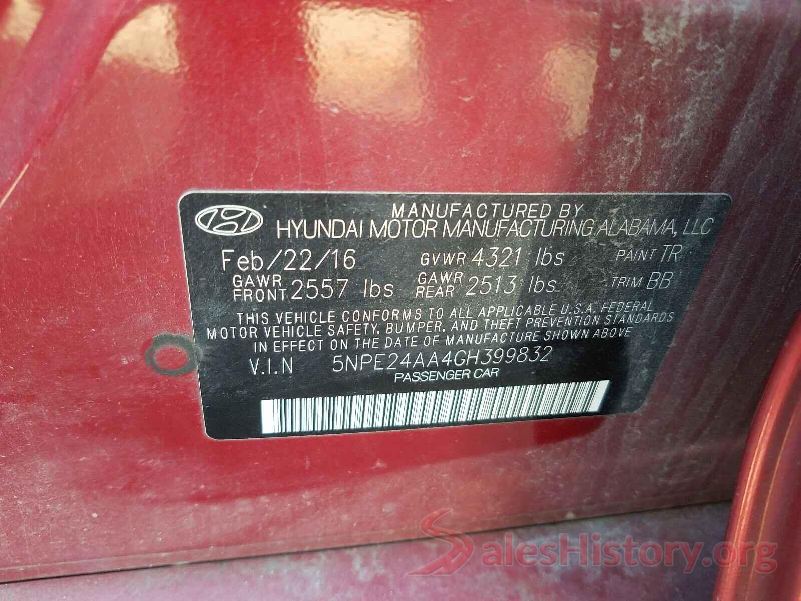 5NPE24AA4GH399832 2016 HYUNDAI SONATA