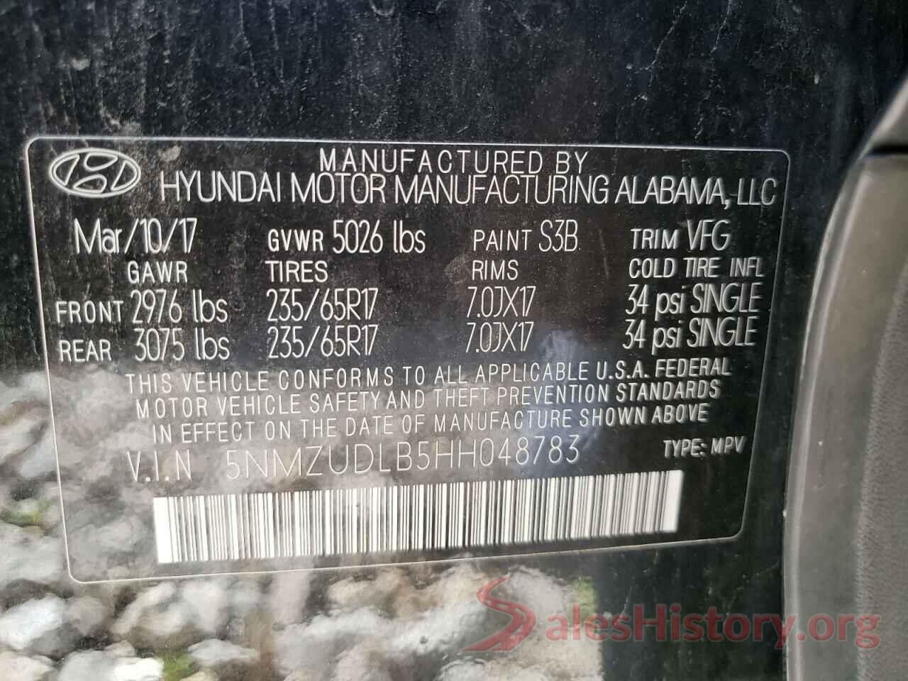 5NMZUDLB5HH048783 2017 HYUNDAI SANTA FE