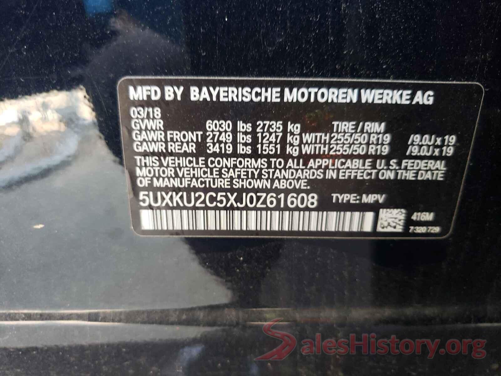 5UXKU2C5XJ0Z61608 2018 BMW X6