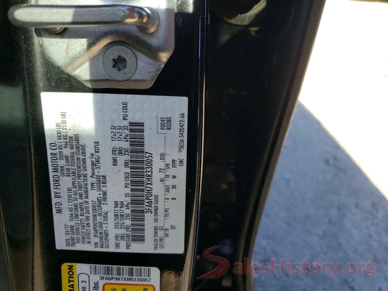 3FA6P0H7XHR330057 2017 FORD FUSION