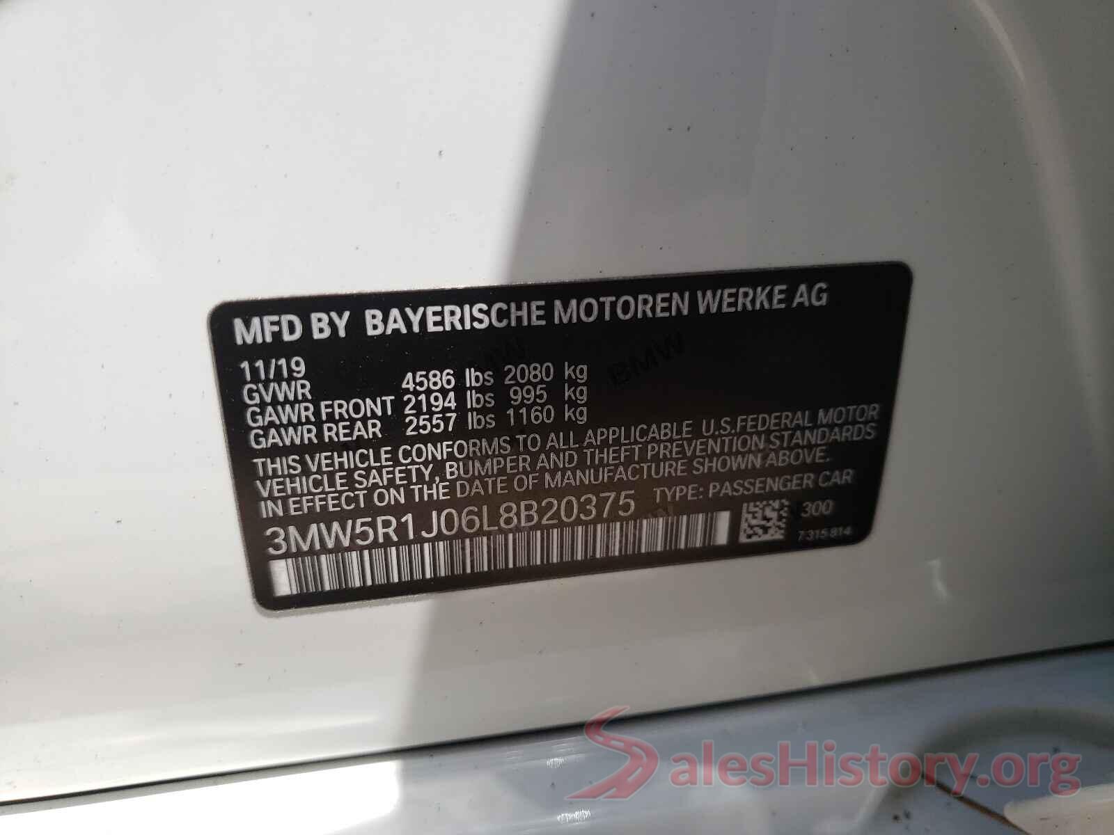 3MW5R1J06L8B20375 2020 BMW 3 SERIES