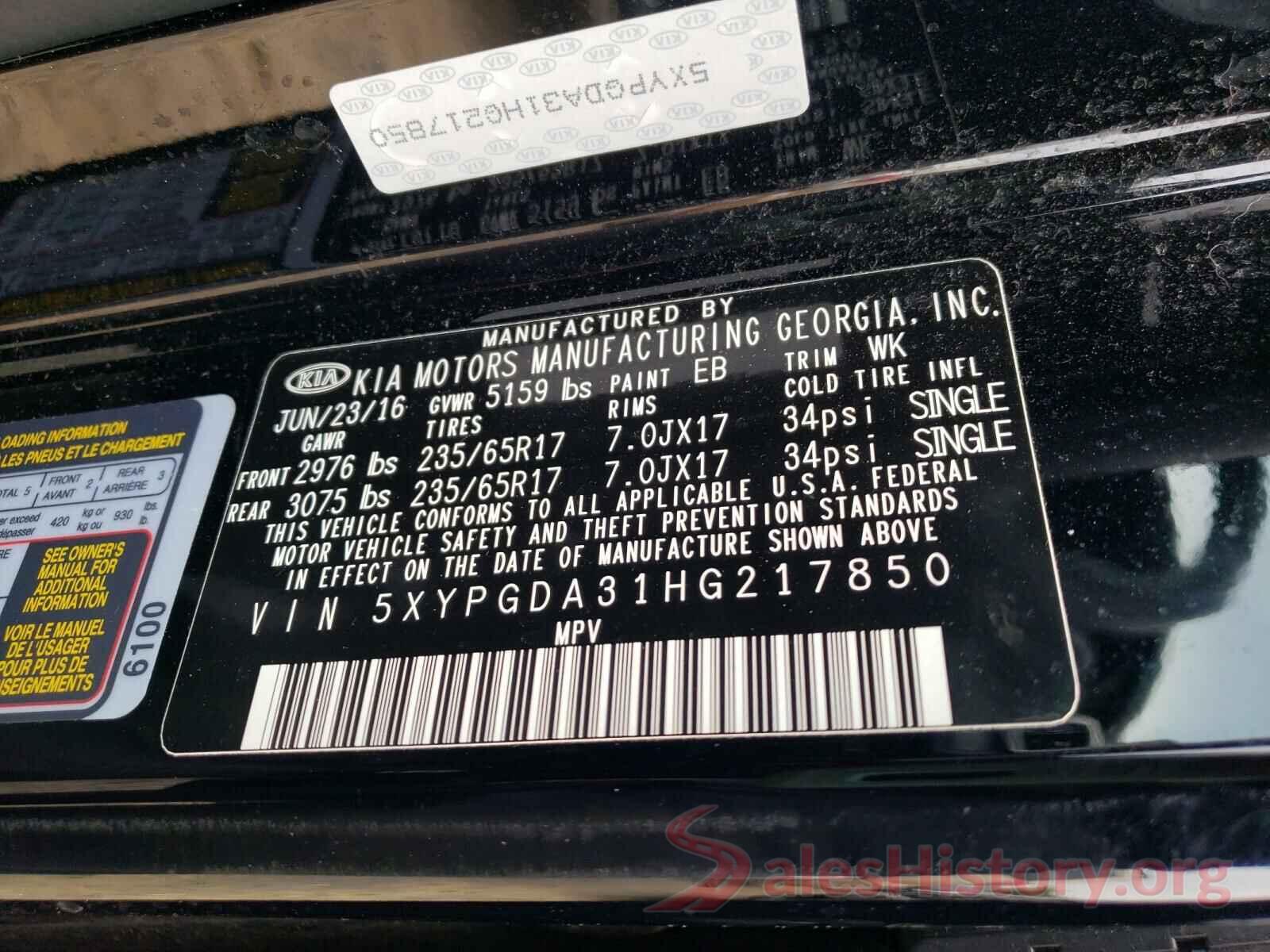 5XYPGDA31HG217850 2017 KIA SORENTO