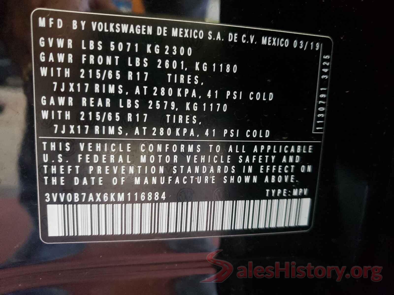 3VV0B7AX6KM116884 2019 VOLKSWAGEN TIGUAN