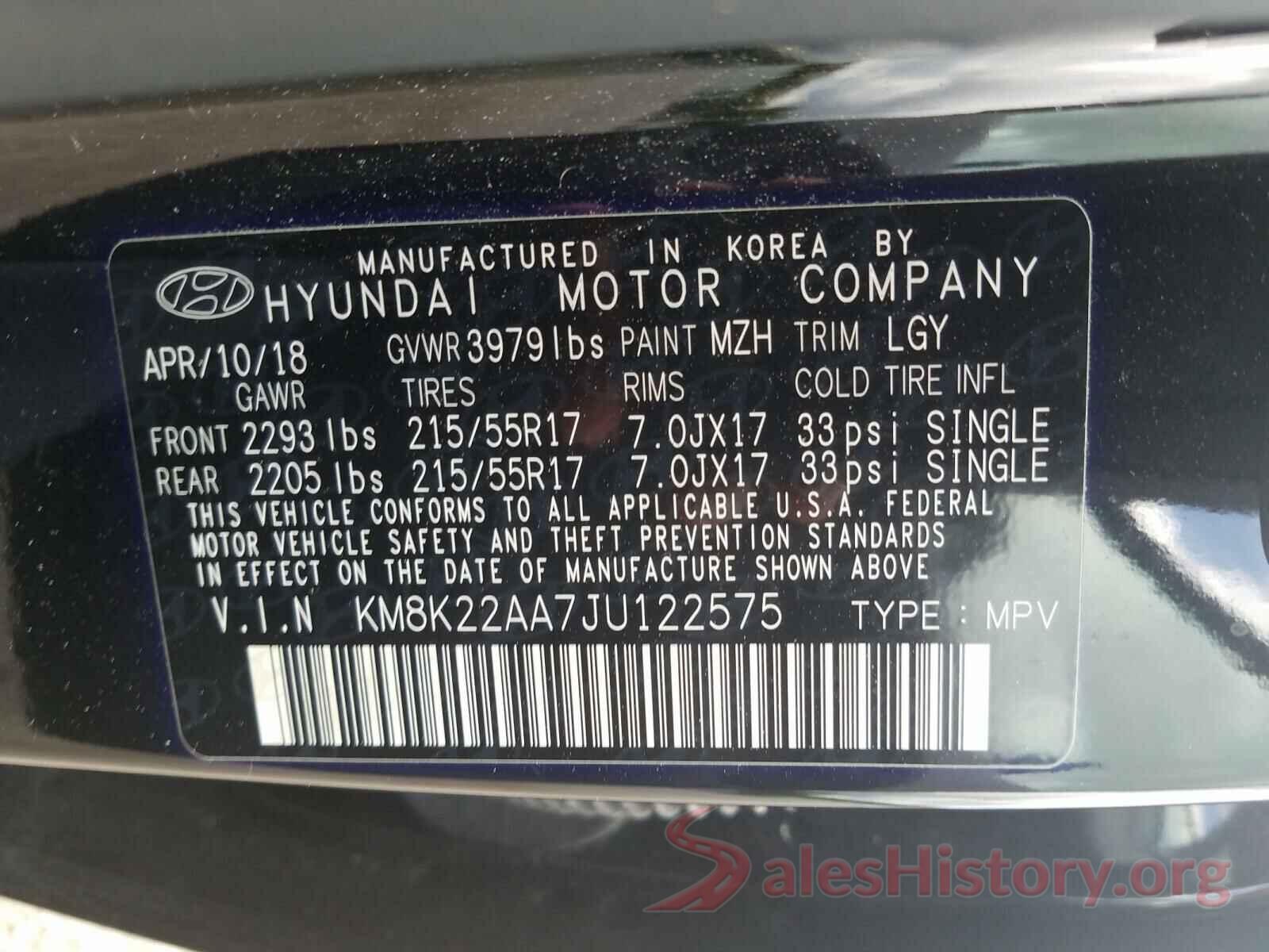 KM8K22AA7JU122575 2018 HYUNDAI KONA