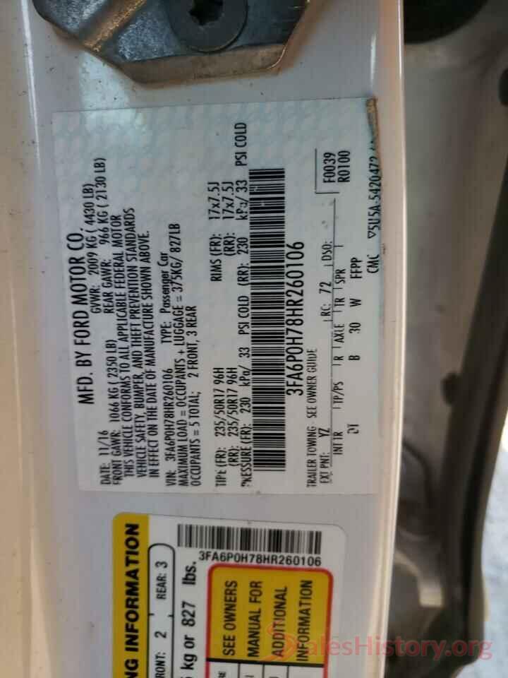 3FA6P0H78HR260106 2017 FORD FUSION