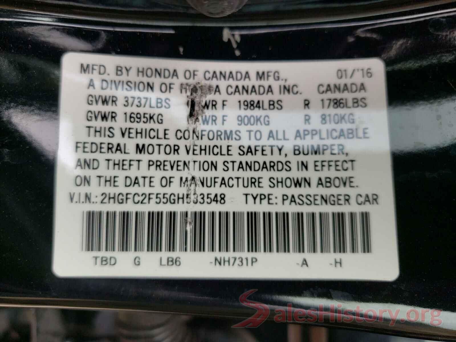 2HGFC2F55GH533548 2016 HONDA CIVIC