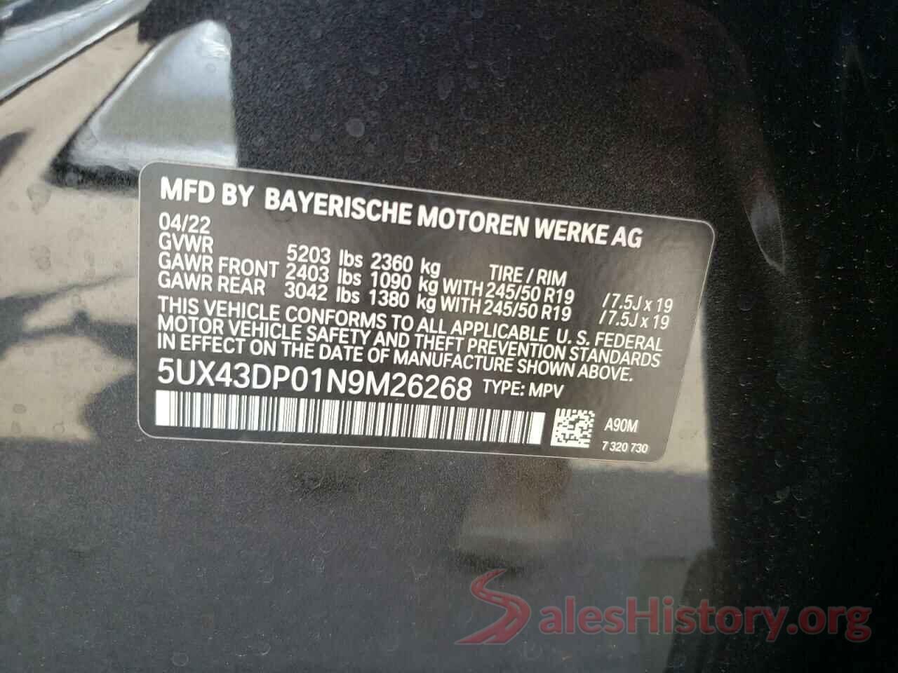 5UX43DP01N9M26268 2022 BMW X3