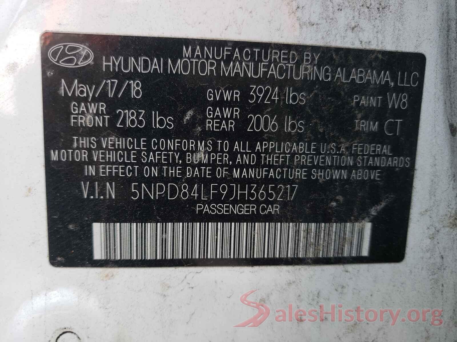 5NPD84LF9JH365217 2018 HYUNDAI ELANTRA