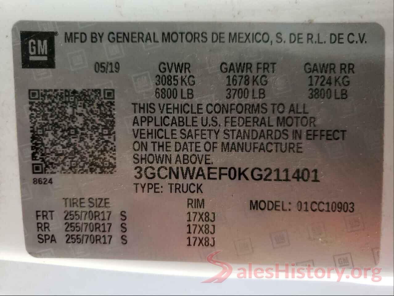 3GCNWAEF0KG211401 2019 CHEVROLET SILVERADO