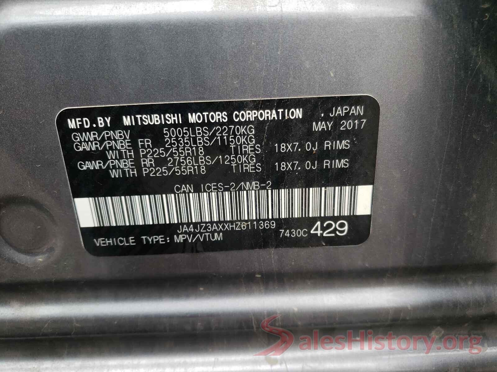 JA4JZ3AXXHZ611369 2017 MITSUBISHI OUTLANDER