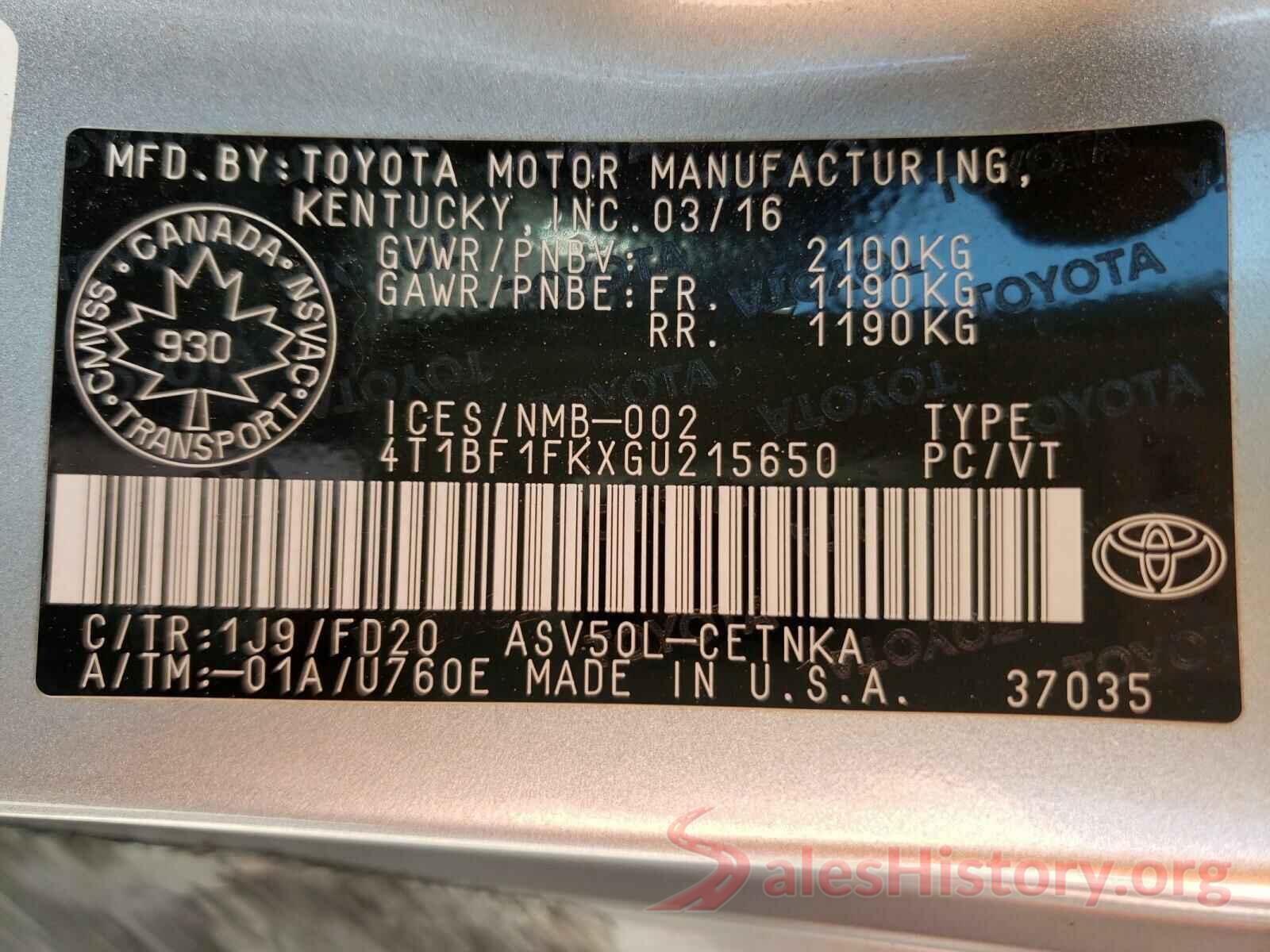 4T1BF1FKXGU215650 2016 TOYOTA CAMRY