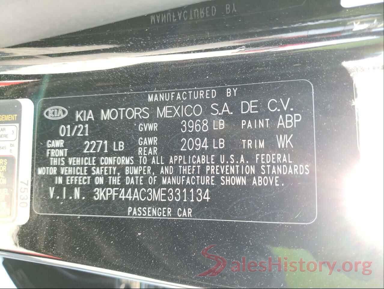 3KPF44AC3ME331134 2021 KIA FORTE